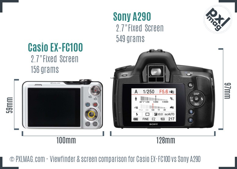 Casio EX-FC100 vs Sony A290 Screen and Viewfinder comparison