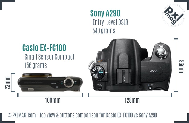 Casio EX-FC100 vs Sony A290 top view buttons comparison
