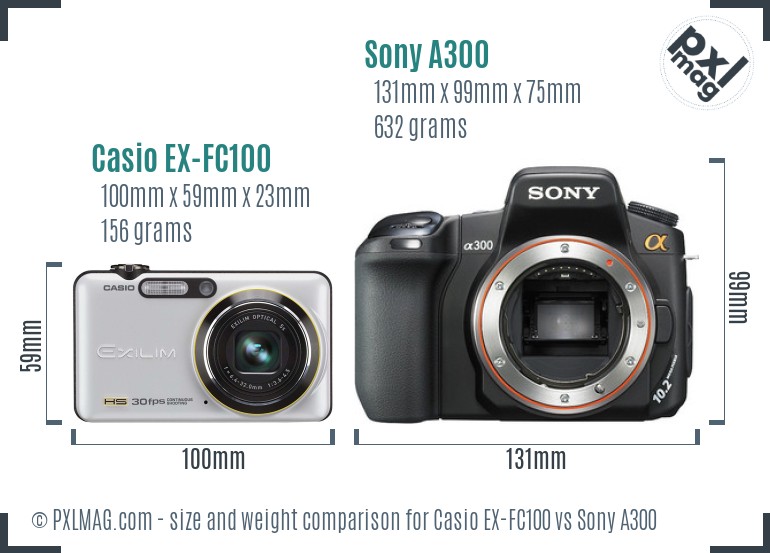 Casio EX-FC100 vs Sony A300 size comparison