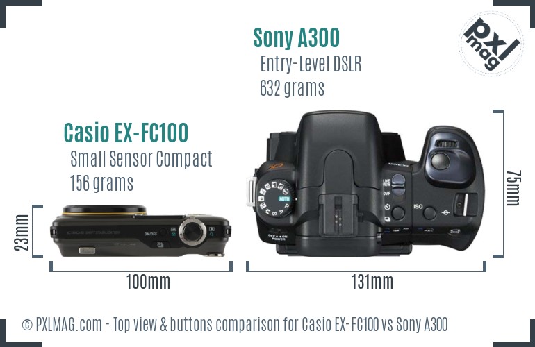 Casio EX-FC100 vs Sony A300 top view buttons comparison