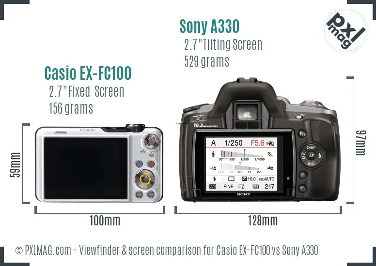 Casio EX-FC100 vs Sony A330 Screen and Viewfinder comparison