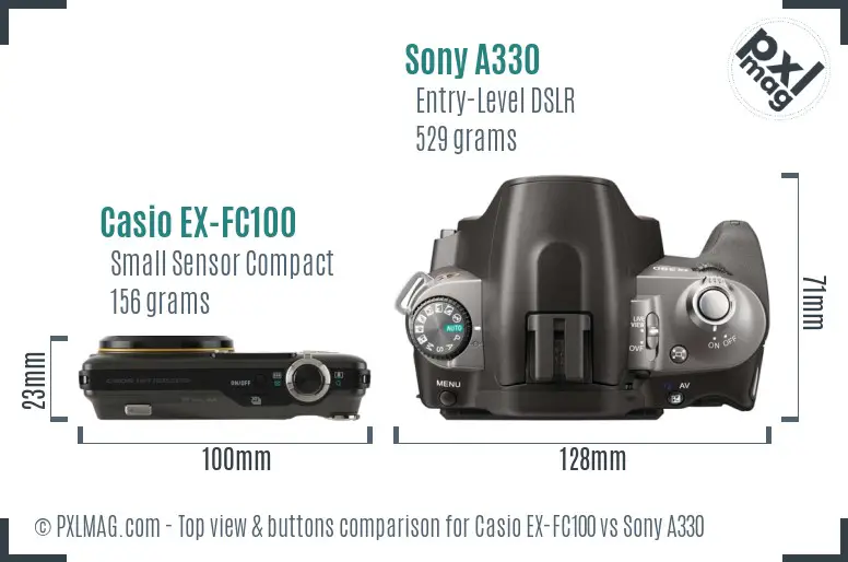 Casio EX-FC100 vs Sony A330 top view buttons comparison