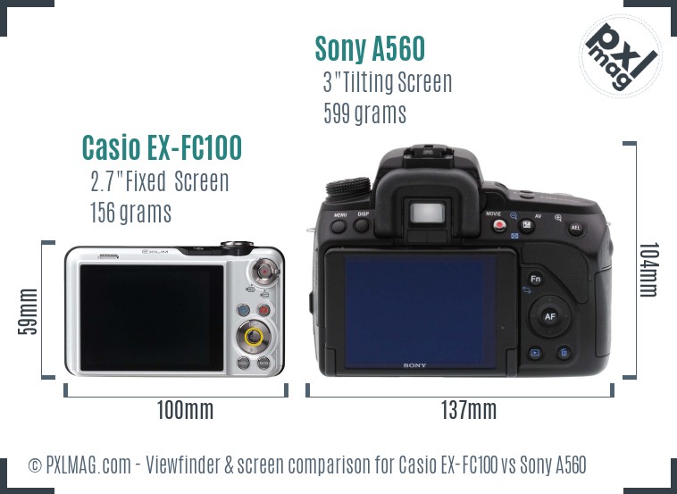 Casio EX-FC100 vs Sony A560 Screen and Viewfinder comparison