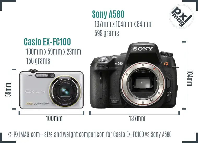 Casio EX-FC100 vs Sony A580 size comparison