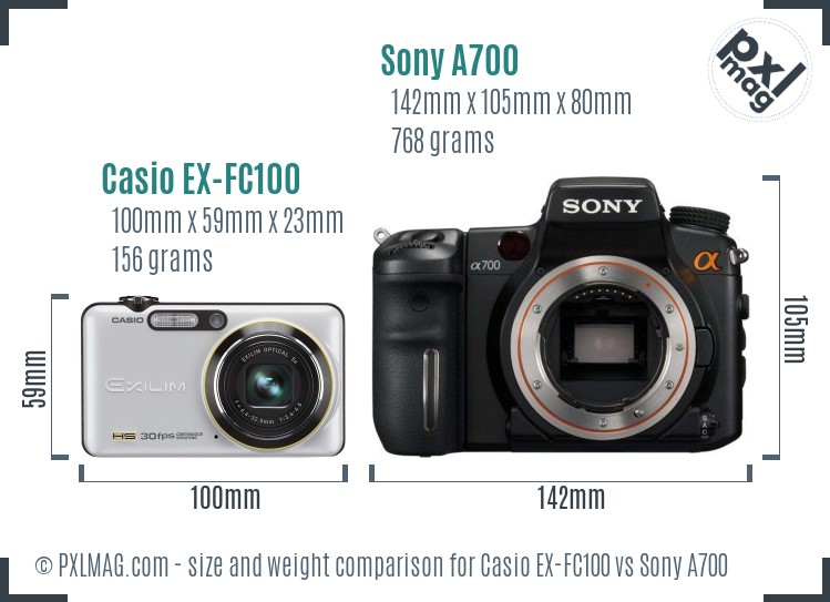 Casio EX-FC100 vs Sony A700 size comparison Casio EX-FC100 vs Sony A700 size comparison