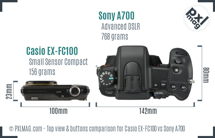 Casio EX-FC100 vs Sony A700 top view buttons comparison