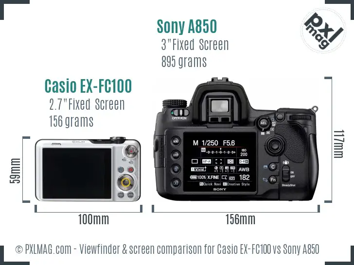 Casio EX-FC100 vs Sony A850 Screen and Viewfinder comparison Casio EX-FC100 vs Sony A850 Screen and Viewfinder comparison