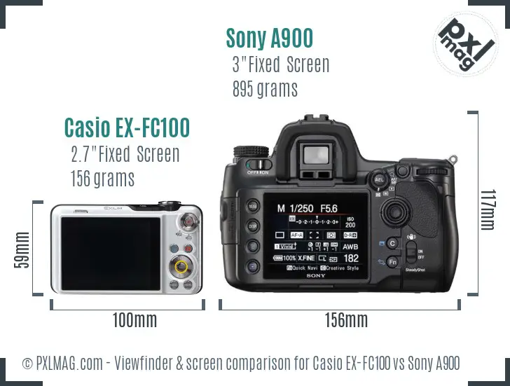 Casio EX-FC100 vs Sony A900 Screen and Viewfinder comparison