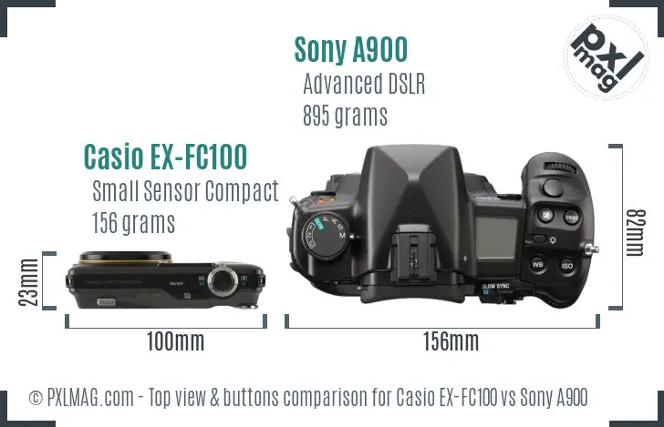 Casio EX-FC100 vs Sony A900 top view buttons comparison