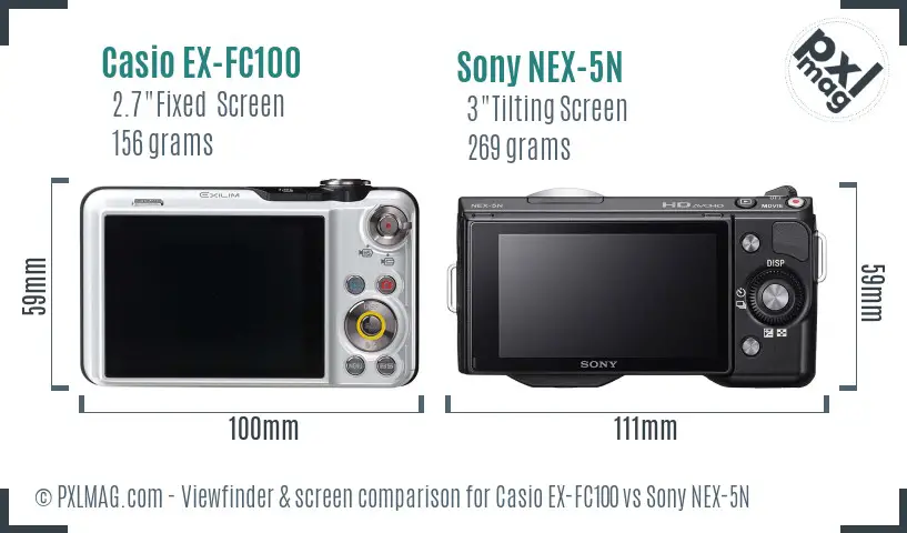 Casio EX-FC100 vs Sony NEX-5N Screen and Viewfinder comparison