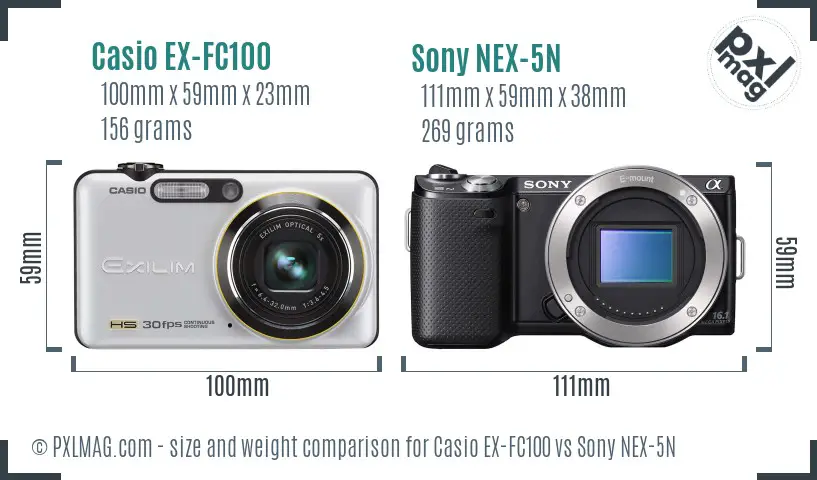 Casio EX-FC100 vs Sony NEX-5N size comparison