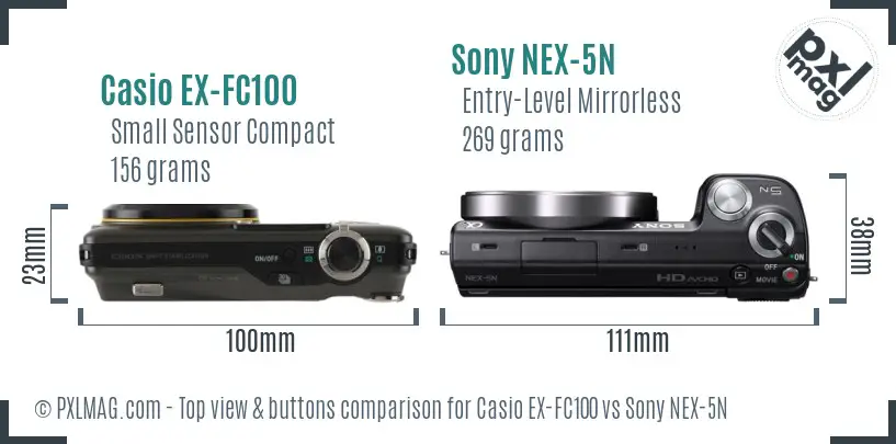 Casio EX-FC100 vs Sony NEX-5N top view buttons comparison