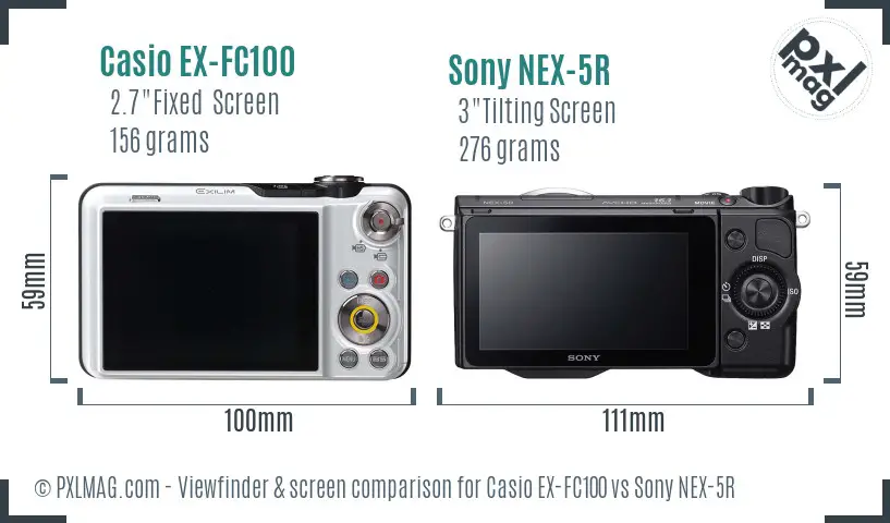 Casio EX-FC100 vs Sony NEX-5R Screen and Viewfinder comparison