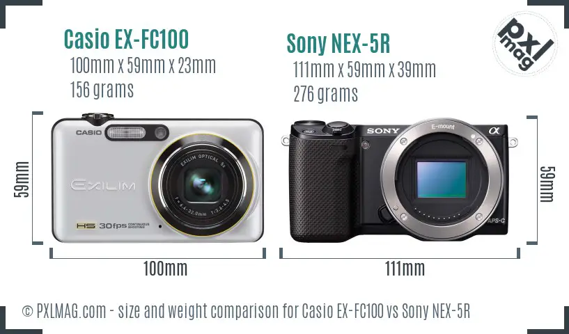 Casio EX-FC100 vs Sony NEX-5R size comparison