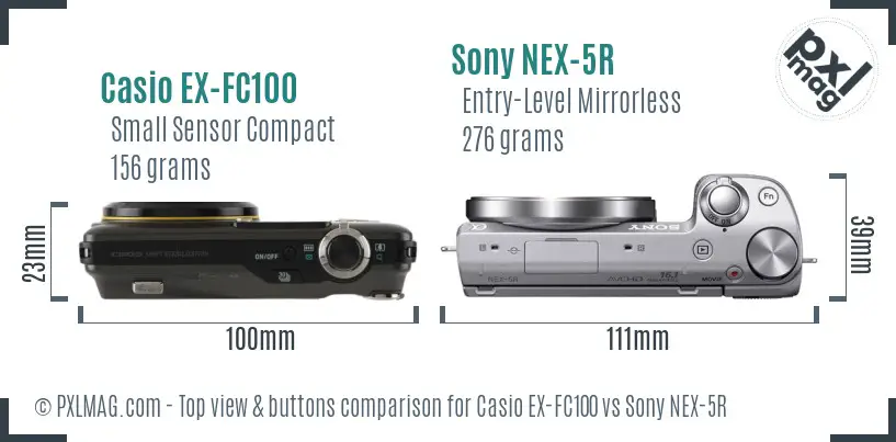 Casio EX-FC100 vs Sony NEX-5R top view buttons comparison