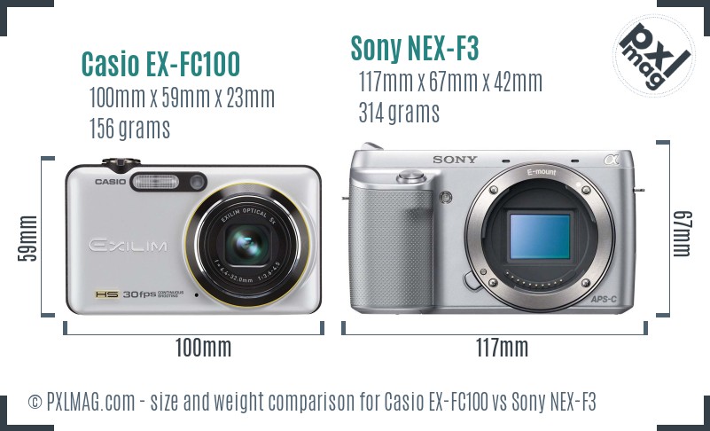 Casio EX-FC100 vs Sony NEX-F3 size comparison