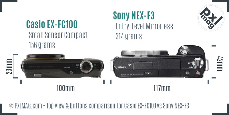 Casio EX-FC100 vs Sony NEX-F3 top view buttons comparison