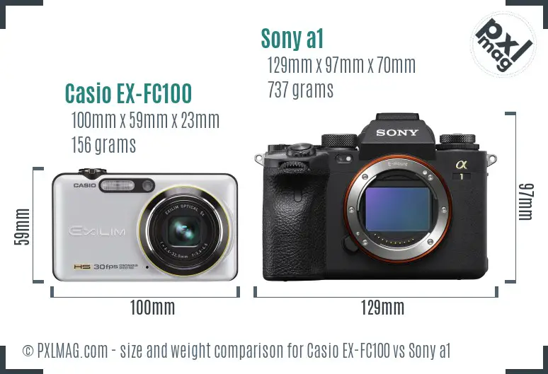 Casio EX-FC100 vs Sony a1 size comparison