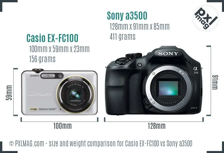 Casio EX-FC100 vs Sony a3500 size comparison