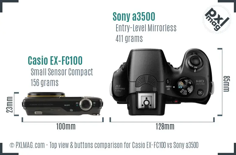 Casio EX-FC100 vs Sony a3500 top view buttons comparison