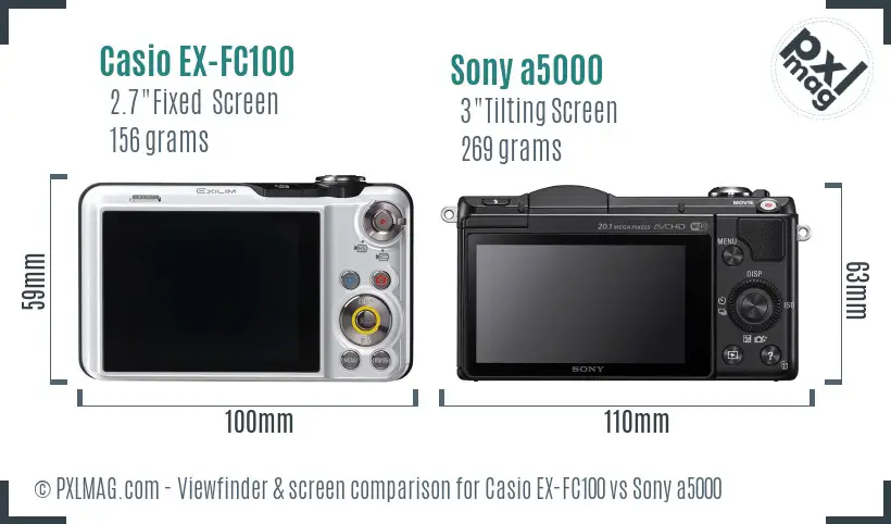 Casio EX-FC100 vs Sony a5000 Screen and Viewfinder comparison