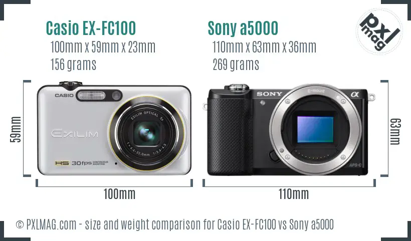 Casio EX-FC100 vs Sony a5000 size comparison