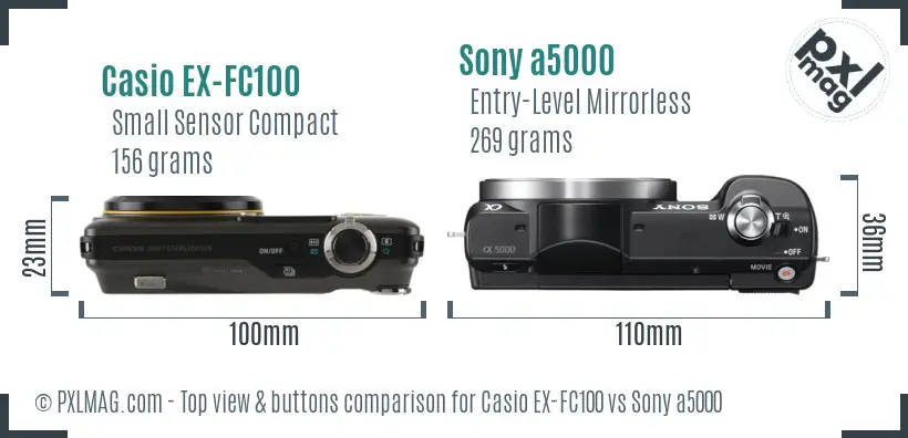 Casio EX-FC100 vs Sony a5000 top view buttons comparison