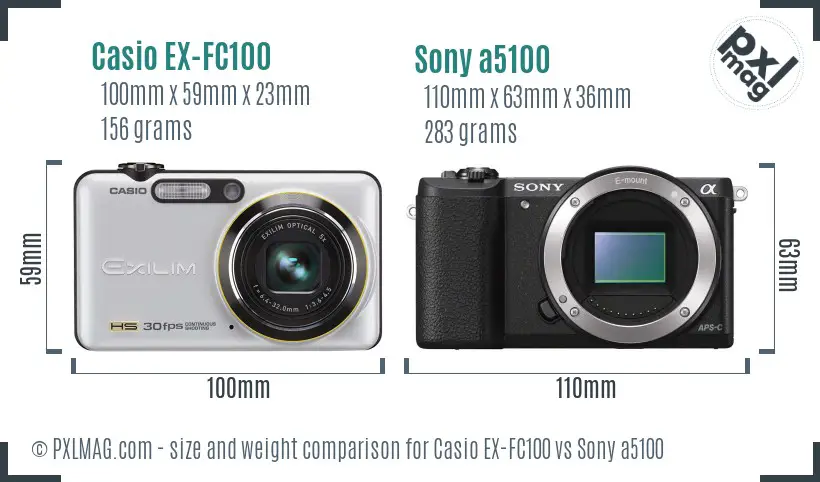 Casio EX-FC100 vs Sony a5100 size comparison