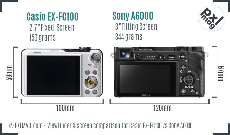 Casio EX-FC100 vs Sony A6000 Screen and Viewfinder comparison