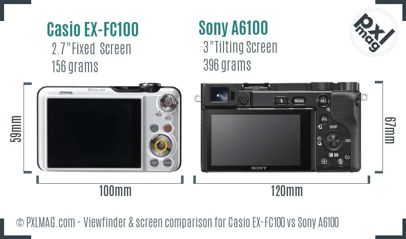 Casio EX-FC100 vs Sony A6100 Screen and Viewfinder comparison