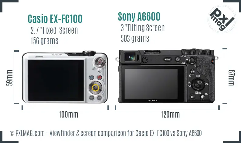 Casio EX-FC100 vs Sony A6600 Screen and Viewfinder comparison