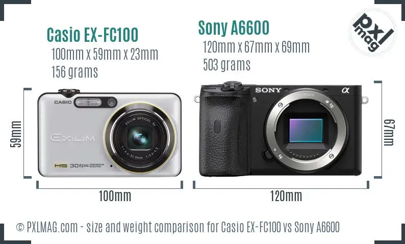 Casio EX-FC100 vs Sony A6600 size comparison
