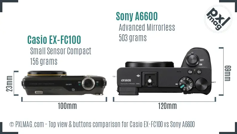 Casio EX-FC100 vs Sony A6600 top view buttons comparison
