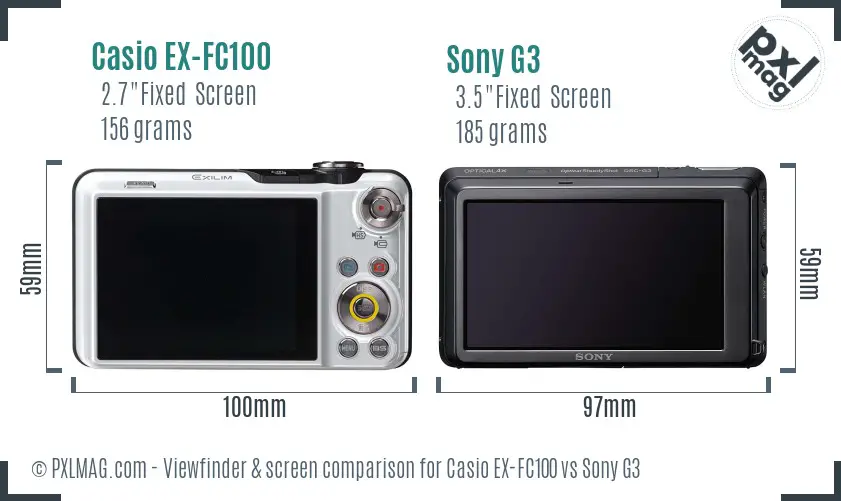 Casio EX-FC100 vs Sony G3 Screen and Viewfinder comparison