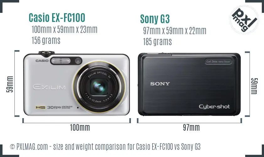 Casio EX-FC100 vs Sony G3 size comparison