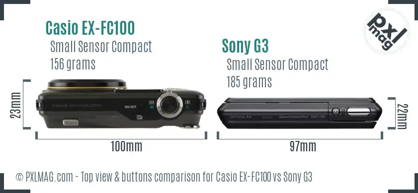 Casio EX-FC100 vs Sony G3 top view buttons comparison