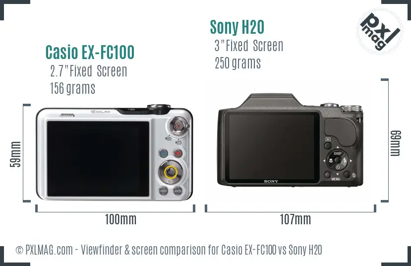 Casio EX-FC100 vs Sony H20 Screen and Viewfinder comparison