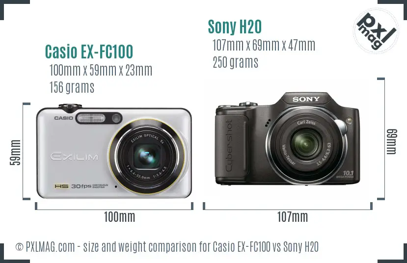 Casio EX-FC100 vs Sony H20 size comparison