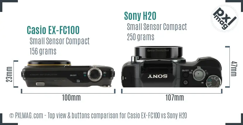 Casio EX-FC100 vs Sony H20 top view buttons comparison