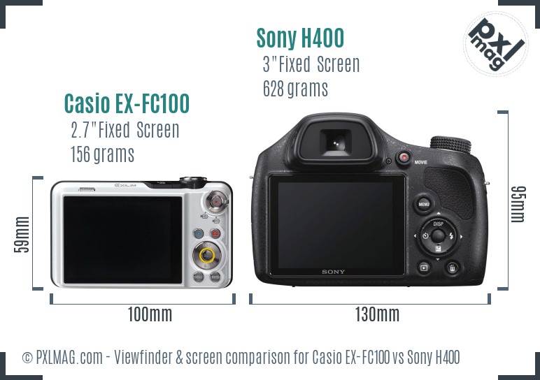 Casio EX-FC100 vs Sony H400 Screen and Viewfinder comparison