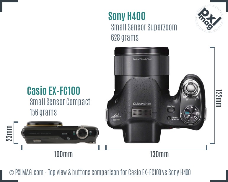 Casio EX-FC100 vs Sony H400 top view buttons comparison