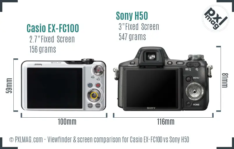 Casio EX-FC100 vs Sony H50 Screen and Viewfinder comparison