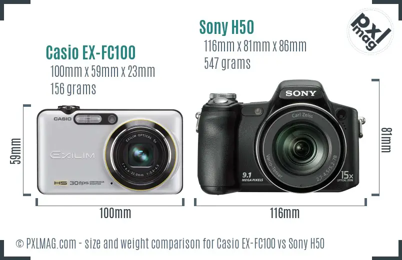 Casio EX-FC100 vs Sony H50 size comparison