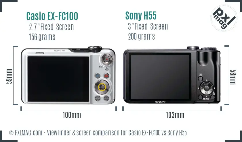 Casio EX-FC100 vs Sony H55 Screen and Viewfinder comparison