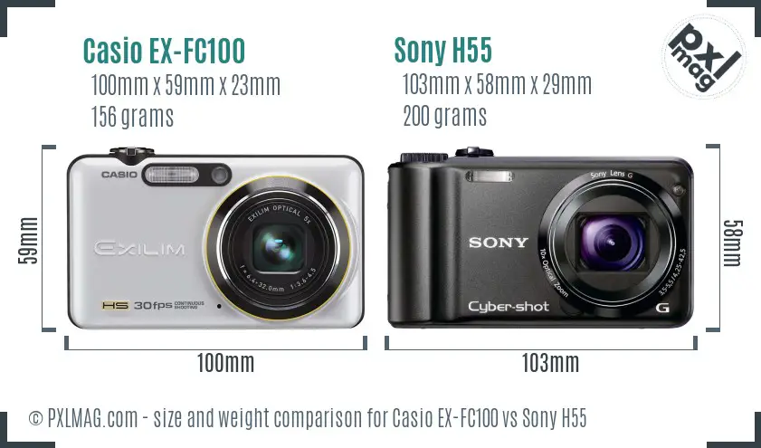 Casio EX-FC100 vs Sony H55 size comparison