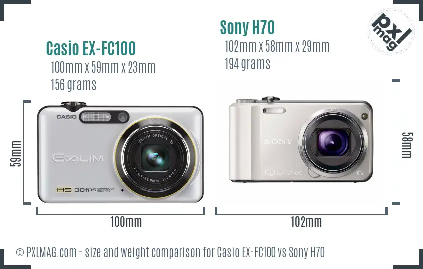 Casio EX-FC100 vs Sony H70 size comparison