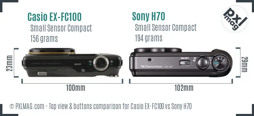 Casio EX-FC100 vs Sony H70 top view buttons comparison