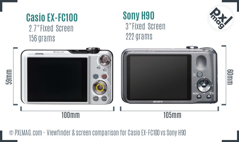 Casio EX-FC100 vs Sony H90 Screen and Viewfinder comparison