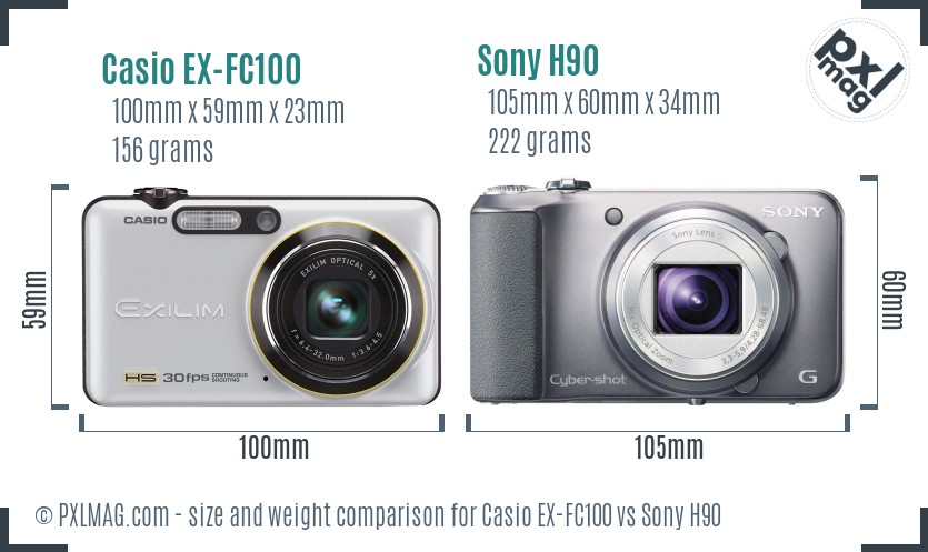 Casio EX-FC100 vs Sony H90 size comparison
