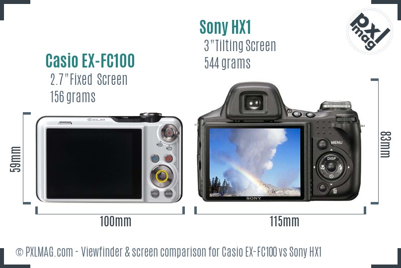 Casio EX-FC100 vs Sony HX1 Screen and Viewfinder comparison